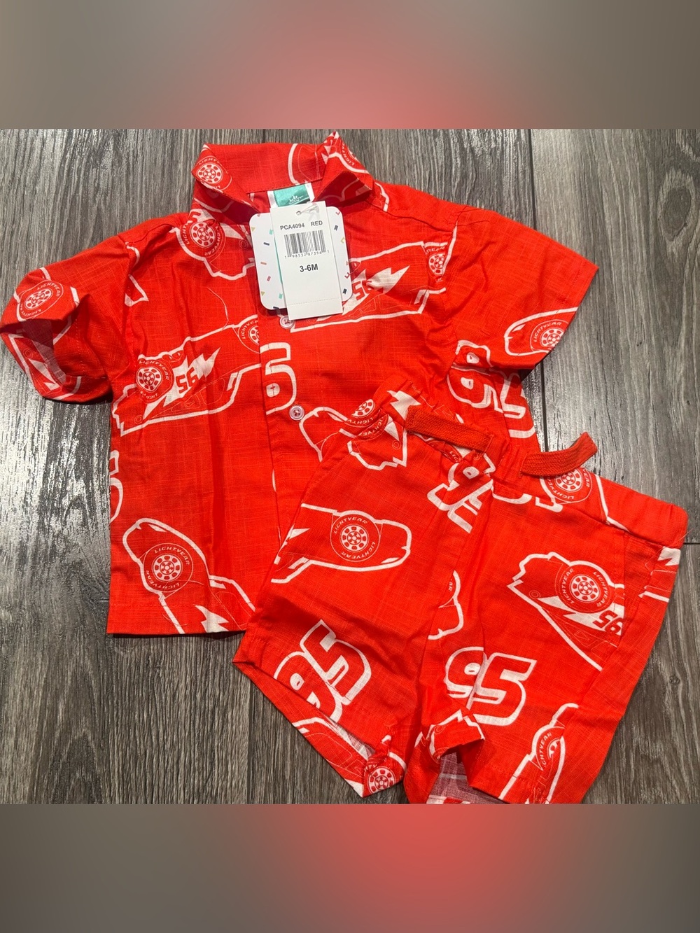 NWT Disney Red Toddler Button-Down Shirt & Shorts Set with Racing Print